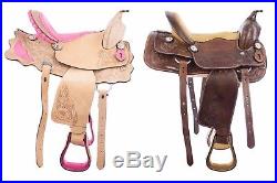 10 12 13 Western Leather Youth Child Brown Pink Tooled Pony Horse Trail Saddle