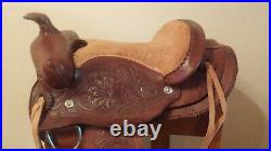 10.5 LEATHER WESTERN YOUTH PONY SADDLE TOOLED WithROSES MADE IN MEXICO