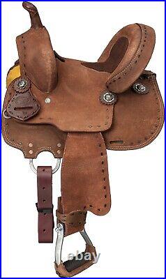 10 Inch Western Roughout Leather Barrel Saddle Branson Buchstitched