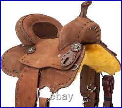 10 Inch Western Roughout Leather Barrel Saddle Branson Buchstitched