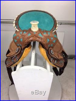 10 New Western Leather Youth Child Kids Trail Barrel Horse Saddle Bridle Teal
