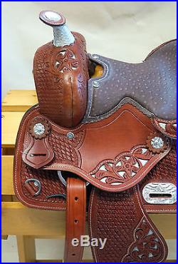 10 OR 12 Medium Oil Leather Tooled Filigree Youth Western Saddle Grey Purple