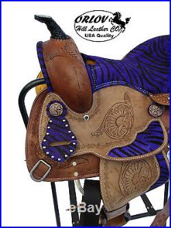 10 Purple Zebra Barrel Racing Pony Show Kids Youth Leather Western Horse Saddle