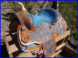 12 Blue Western Horse Barrel Racer Youth Leather Pleasure Trail Show Saddle