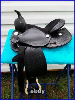 12 Black Tooled Leather Western Youth Saddle Mini Pony Short Round Skirt 3267