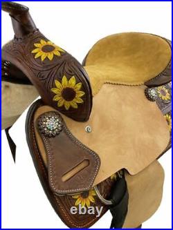 12 Double T Barrel Style Saddle Set with Hand Painted Sunflower Design