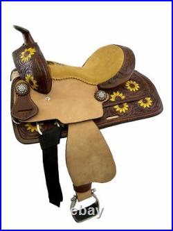 12 Double T Barrel Style Saddle Set with Hand Painted Sunflower Design