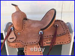 12 New Western Leather Youth Child Horse Pony Ranch Saddle Natural Buck-stiched