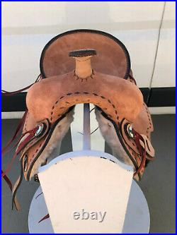 12 New Western Leather Youth Child Horse Pony Ranch Saddle Natural Buck-stiched