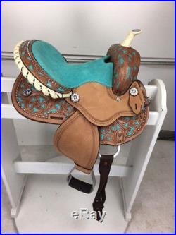 12 New Western Leather Youth Child Kids Trail Barrel Horse Saddle Bridle Teal