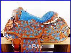 13 BLUE WESTERN HORSE BARREL RACER YOUTH LEATHER PLEASURE TRAIL SHOW SADDLE