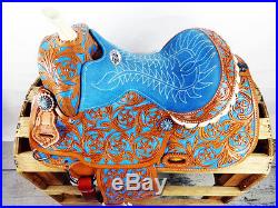 13 BLUE WESTERN HORSE BARREL RACER YOUTH LEATHER PLEASURE TRAIL SHOW SADDLE