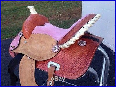 13 Barrel Youth Saddle Pink + Headstall And Breast Collar Reins