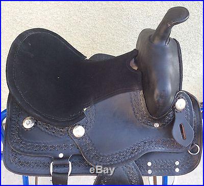 13 NEW BLACK LEATHER WESTERN PLEASURE AND TRAIL SADDLE PACKAGE