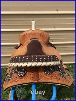 13 Silver Royal Midnight Run youth western barrel saddle withsuede cross overlay