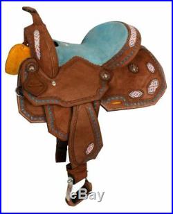 13 Youth Kids Turquoise Seat Beaded Western Roughout Barrel Racing Saddle FQHB