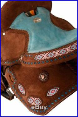 13 Youth Kids Turquoise Seat Beaded Western Roughout Barrel Racing Saddle FQHB