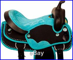 14 15 16 17 18 Teal Synthetic Western Pleasure Barrel Racing Horse Saddle Tack