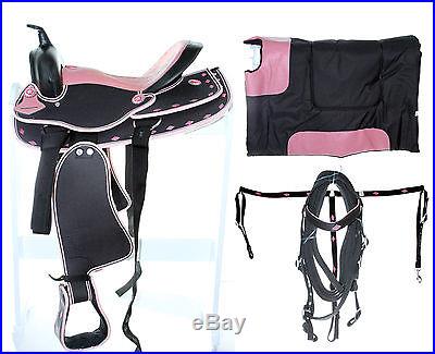 14 15 16 17 18 Western Synthetic Cordura Trail Horse Saddle Black Pink Tack
