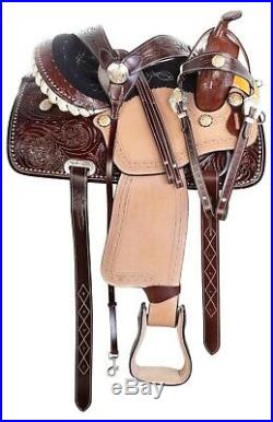 14 15 16 17 Beautiful Tooled Leather Western Barrel Trail Horse Saddle Tack Set
