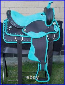 14 15 16 Used Trail Horse Saddle Western Barrel Racer Teal Turquoise Tack Set