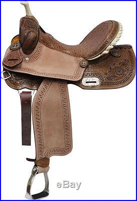 14, 15 & 16 Western Barrel Racing Saddle with Brown Filigree Seat & Roughout