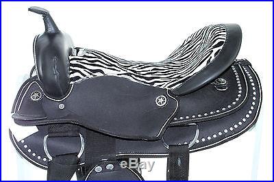 14 15 16 Western Synthetic Cordura Pleasure Trail Horse Saddle Zebra Tack Bridle