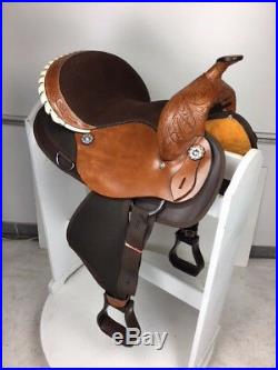 14 Inch New Western Semi Leather Synthetic Pleasure Trail Horse Saddle Brown