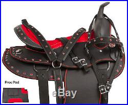 14 Red Crystal Cordura Pleasure Trail Western Horse Saddle Tack Set Pad