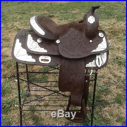 14 Royal King youth Western show saddle tooled dark oil leather withsilver