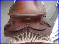 14'' VINTAGE JANSEN BROTHERS Brown Leather western SLICK SEAT SADDLE SQH BAR