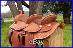 15 10 Classic Double Seat Western Leather Trail Show Parade Horse Saddle Tack