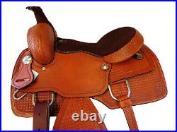15 16 17 Brown Seat Waffle Tooled Roping Western Horse Saddle Roper
