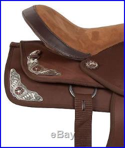 15 16 17 Brown Synthetic Silver Western Pleasure Trail Horse Saddle Tack