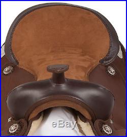 15 16 17 Brown Synthetic Silver Western Pleasure Trail Horse Saddle Tack