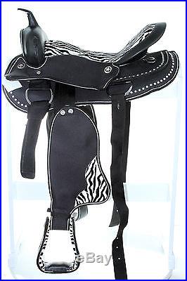 15 16 17 Western Synthetic Cordura Pleasure Trail Horse Saddle Zebra Tack Bridle