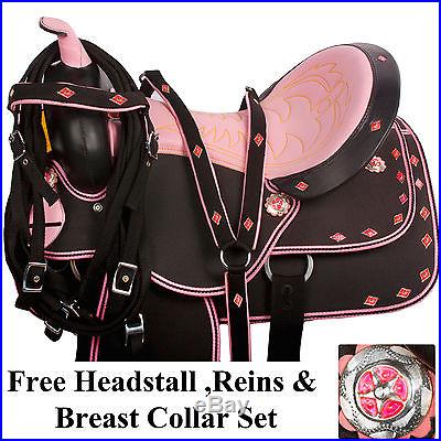 15 16 17 Western Synthetic Cordura Trail Show Horse Saddle Tack Pink Texas Star