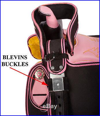 15 16 17 Western Synthetic Cordura Trail Show Horse Saddle Tack Pink Texas Star