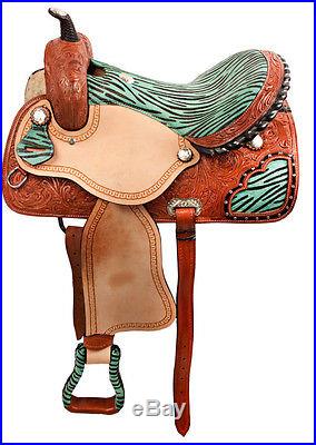 15 16 17 Western Turquoise Barrel Saddle Racing Horse Leather Show Tack Trail