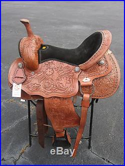 15 16 Barrel Racing Arabian Pleasure Floral Tooled Leather Western Horse Saddle