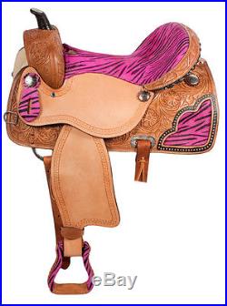 15 16 Custom Pink Zebra Western Barrel Racing Show Horse Leather Saddle Tack