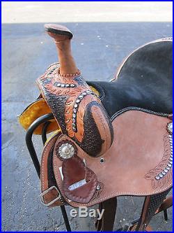 15 16 Deep Seat Barrel Racing Pleasure Trail Tooled Leather Western Horse Saddle