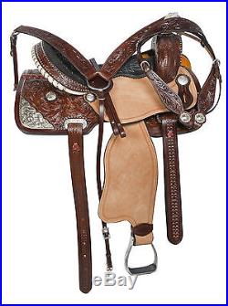 15 16 Silver Barrel Racing Western Pleasure Trail Leather Horse Saddle Tack Set