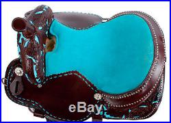15 16 TURQUOISE BLUE WESTERN BARREL RACER RACING LEATHER TRAIL SHOW SADDLE TACK