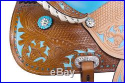 15 16 Turquoise Blue Hand Painted Inlay Barrel Racing Western Horse Saddle Tack