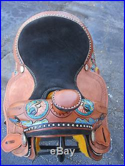 15 16 Used Barrel Racing Blue Pleasure Trail Tooled Leather Western Horse Saddle