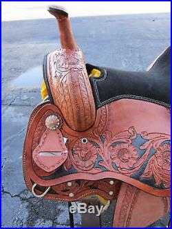 15 16 Used Barrel Racing Show Pleasure Trail Tooled Leather Western Horse Saddle