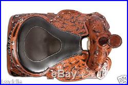 15 16 WESTERN BARREL RACER RACING SHOW PLEASURE TRAIL LEATHER SADDLE CARVED TACK