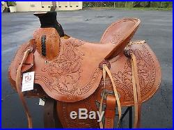 15 16 Wade High Back Roping Pleasure Floral Tooled Leather Western Horse Saddle