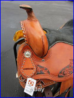15 16 Western Barrel Racing Pleasure Silver Show Tooled Leather Horse Saddle